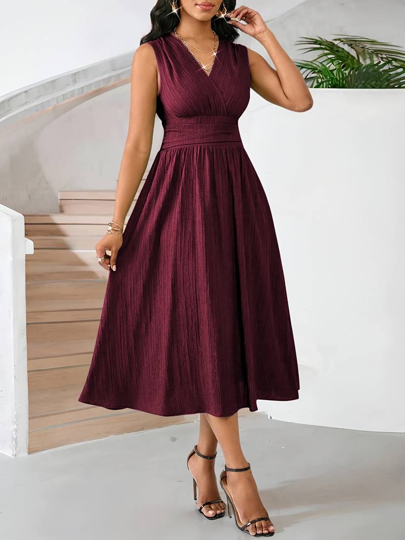 New Spring/Summer Fashion Women's Holiday Dress, Midi Sleeveless Summer Dress, Textured Fabric