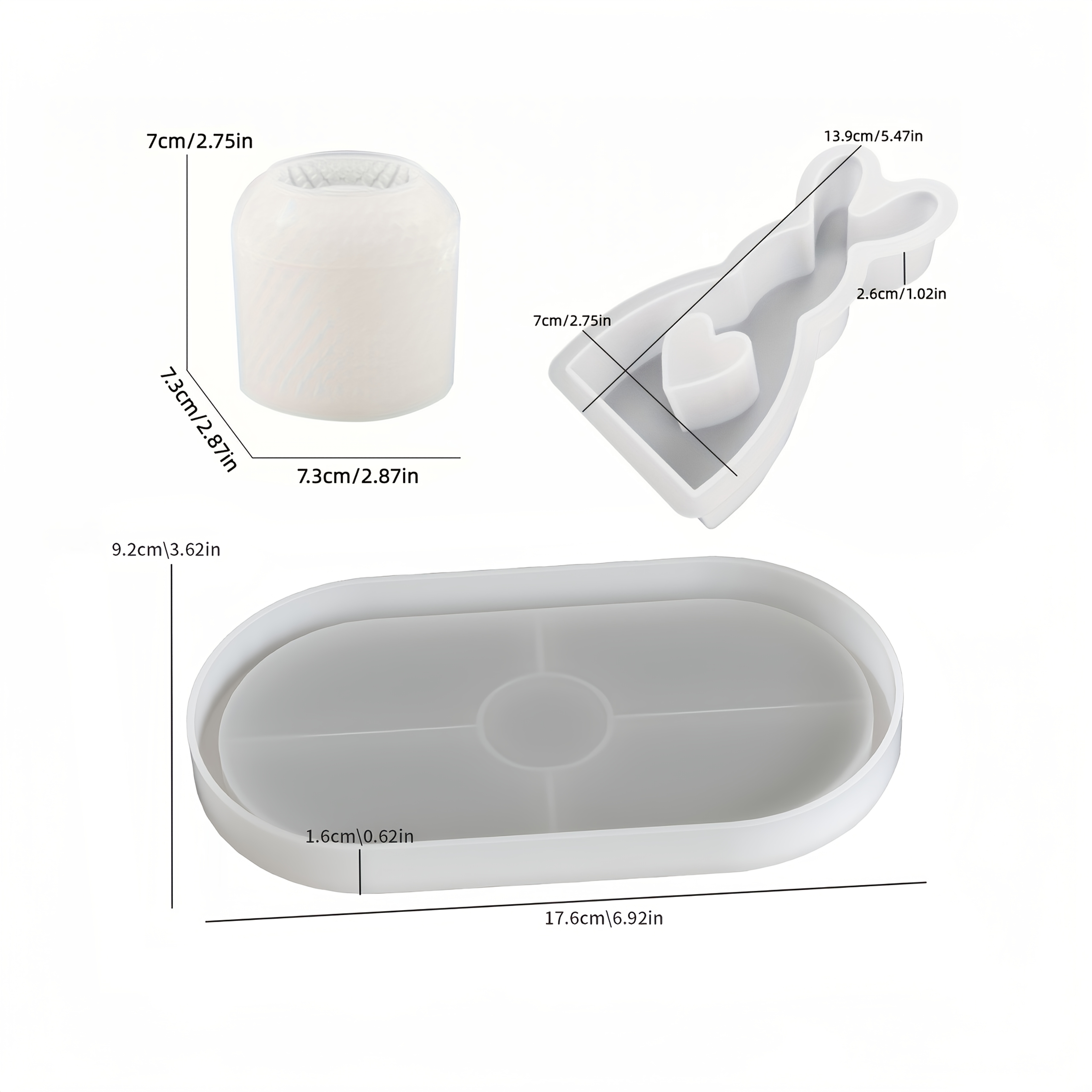 TEMU 3pcs Heart Rabbit Large Size And Mesh Round Candle Cup And Oval Tray Silicone Mold Set Resin Gypsum Candle Film Tools Heart Rabbit Ornament Mesh