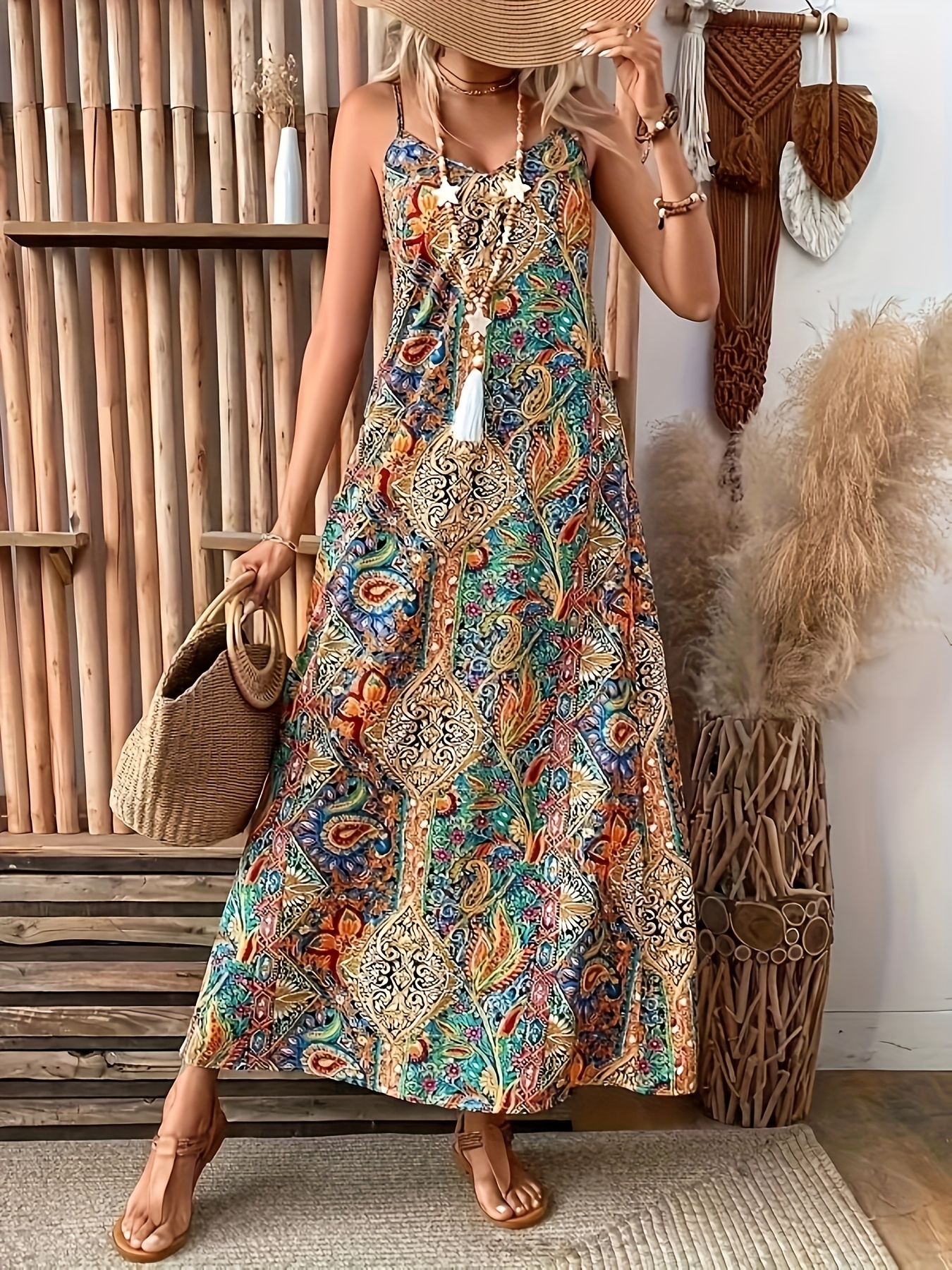 boho chic maxi jurk met v hals en geometrische Temu Netherlands
