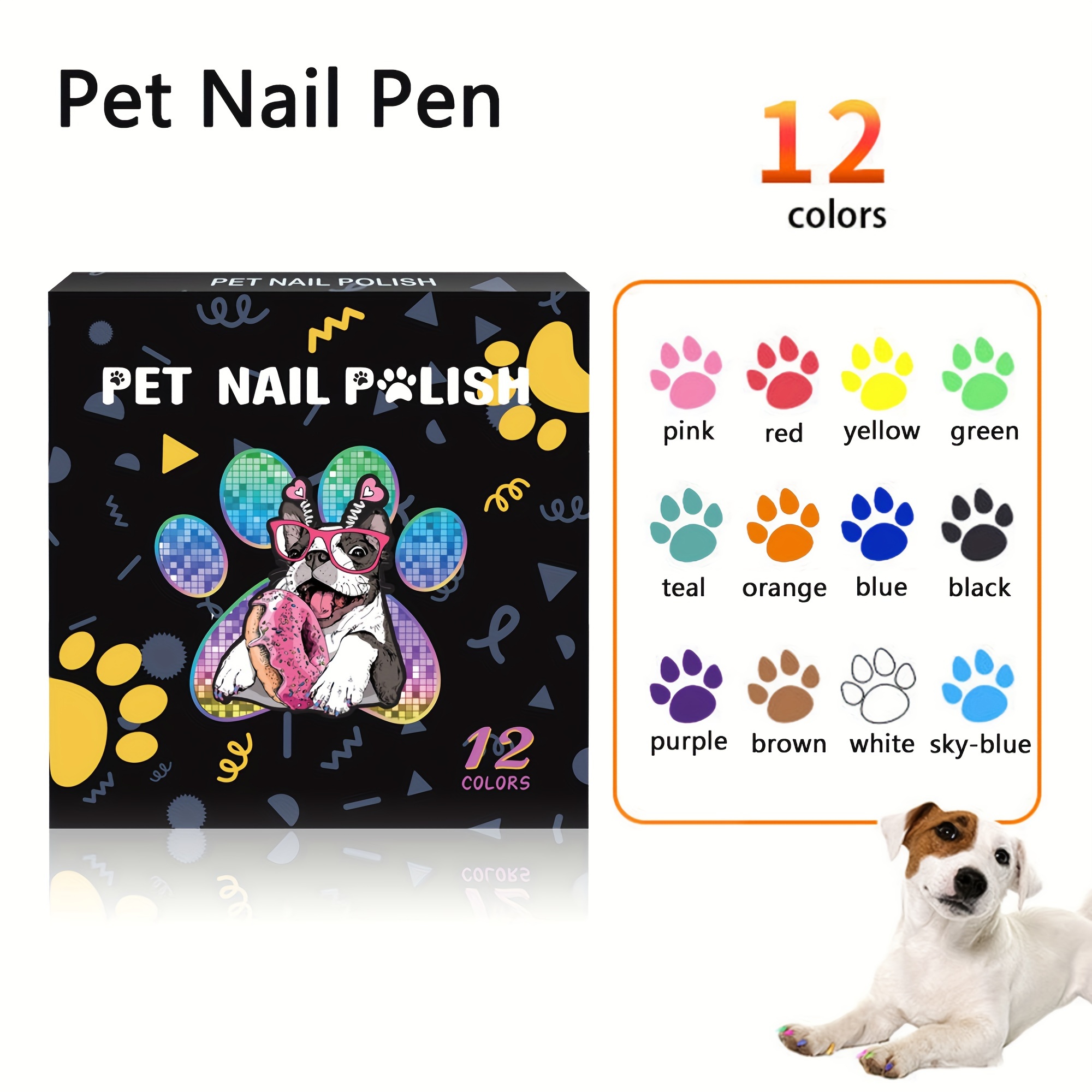 

12-color Pet Nail Art Pen Dog Opague Nail Marking Graffiti Pen Water-based Pet Nail Art Pen - Pet Nail Graffiti Tool - Easy-to-use Non-toxic Pet Grooming Supplies