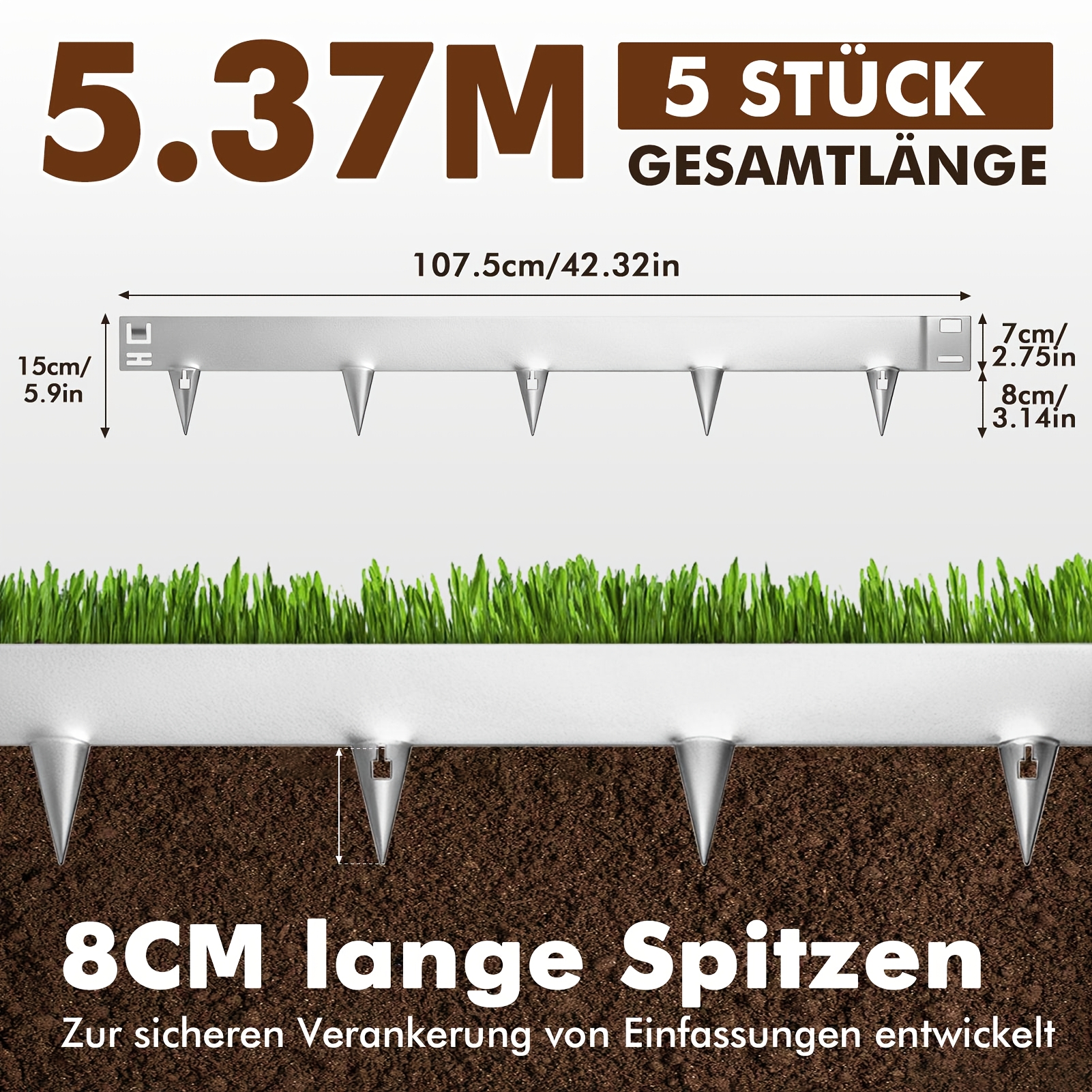 TEMU 5er-Packung Metall Rasenkante, Metall Gartenkante, Wetterbeständiges Metallmaterial, Geeignet für Hof, Rasen- und Gartendekoration