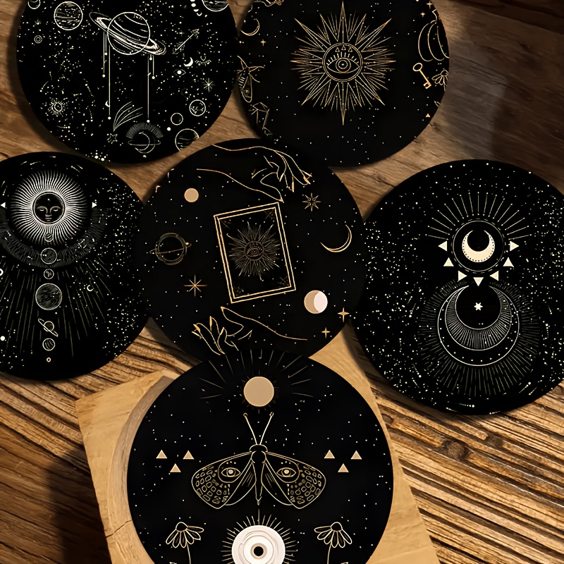 TEMU 6pcs Round Wooden Coaster Set – Star And Moon With , Wooden Drink Coasters, Suitable For Coffee And Tea Cups, Arabic Style Holiday Decor, Home
