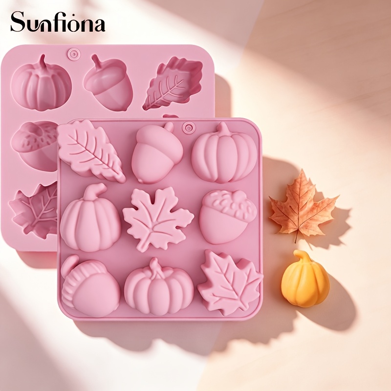 TEMU Sunfiona Moldes de silicona de 1/2 piezas con 9 cavidades, moldes para dulces de calabaza de Halloween y hoja de , moldes antiadherentes para