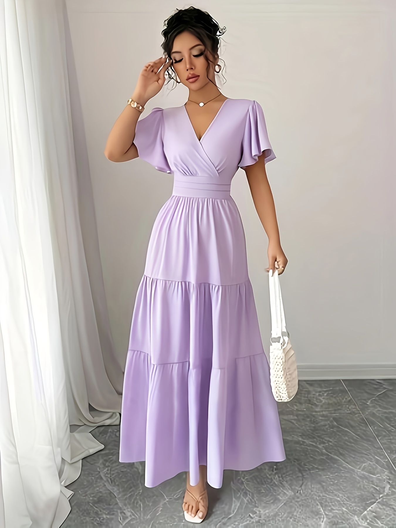 strapless open back dress Baltic Born Womens Marseille Embossed Maxi Dress | Lavender main image 0