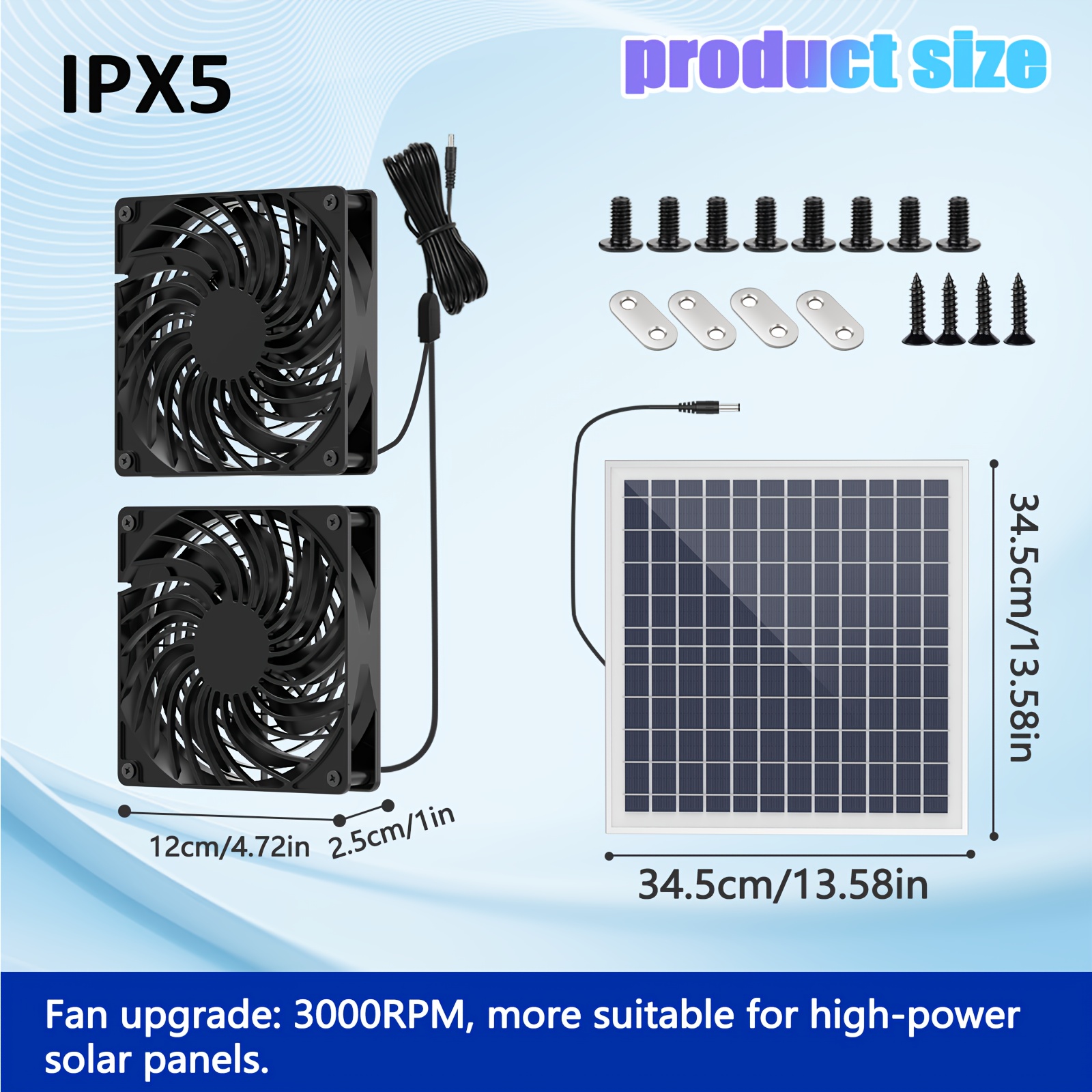 Image of 15w/30w Solar Dual Fan Exhaust Intake Air Circulation Fan Kit, Solar Panel Powered Fans For Chicken Coop, Outside Battery Powered Solar Vent Fans For Shed, Attic, Greenhouse