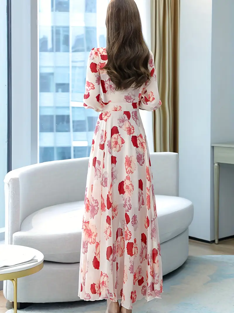 a romantic of spring flowers retro bohemian inspired elegant floral patterned long sleeved belted printed dress Product details 5