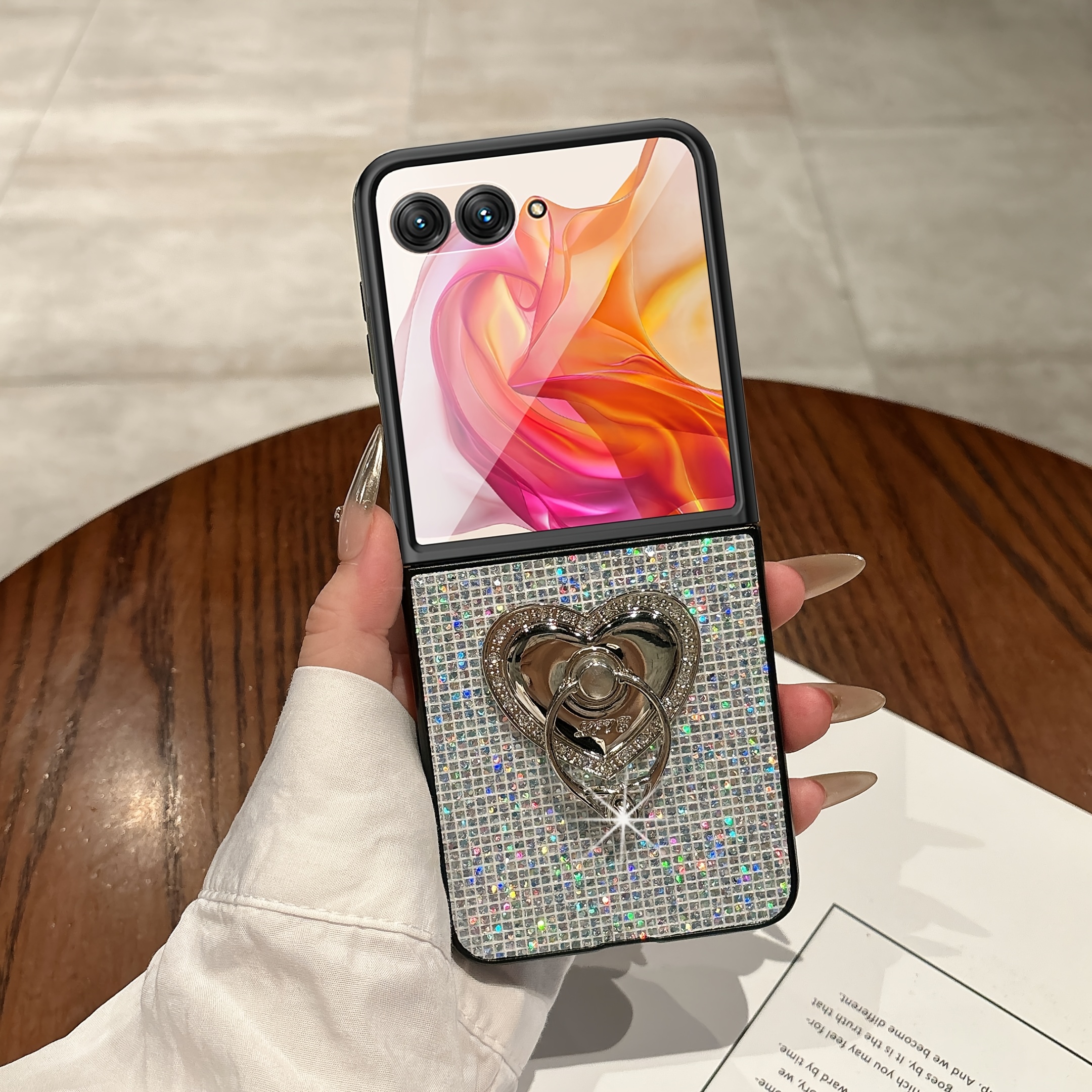 TEMU Coque de téléphone : Support flash , coque arrière unie pour Motorola Razr 50 40 Ultra, étui rigide en PC brillant à paillettes