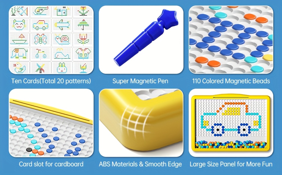 large magnetic doodle board with pen 200 dot beads blue yellow art pad magnetic drawing board suitable for 3 4 5 6 years old toddlers educational travel toy gift for learning Product details 1