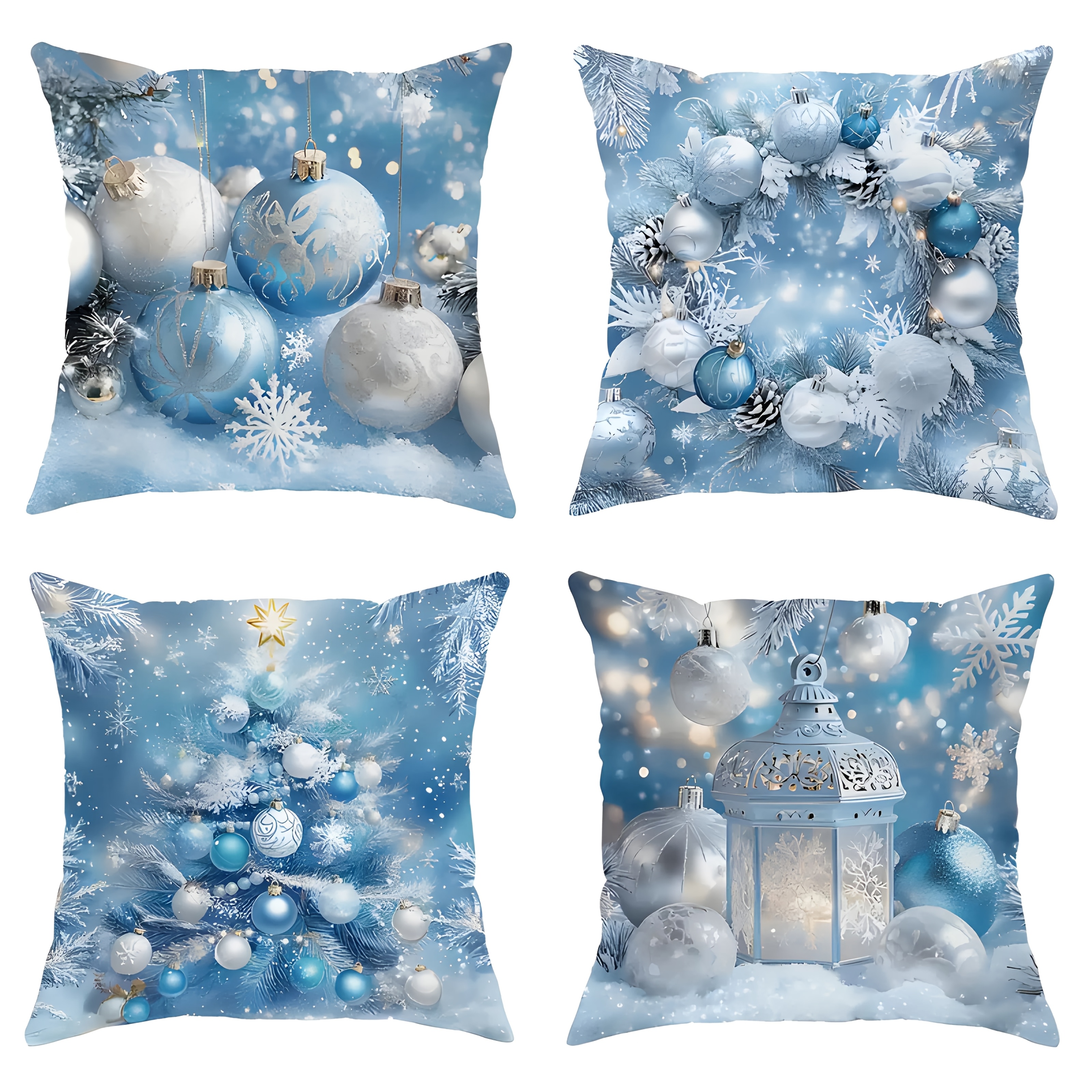 

4pcs Christmas Minimalist Blue Christmas Decoration Pillow Cover, Suitable For Bedroom, Sofa, Living Room, Hotel, Office, Dining Room, Farmhouse, Party Decoration (no Pillow )