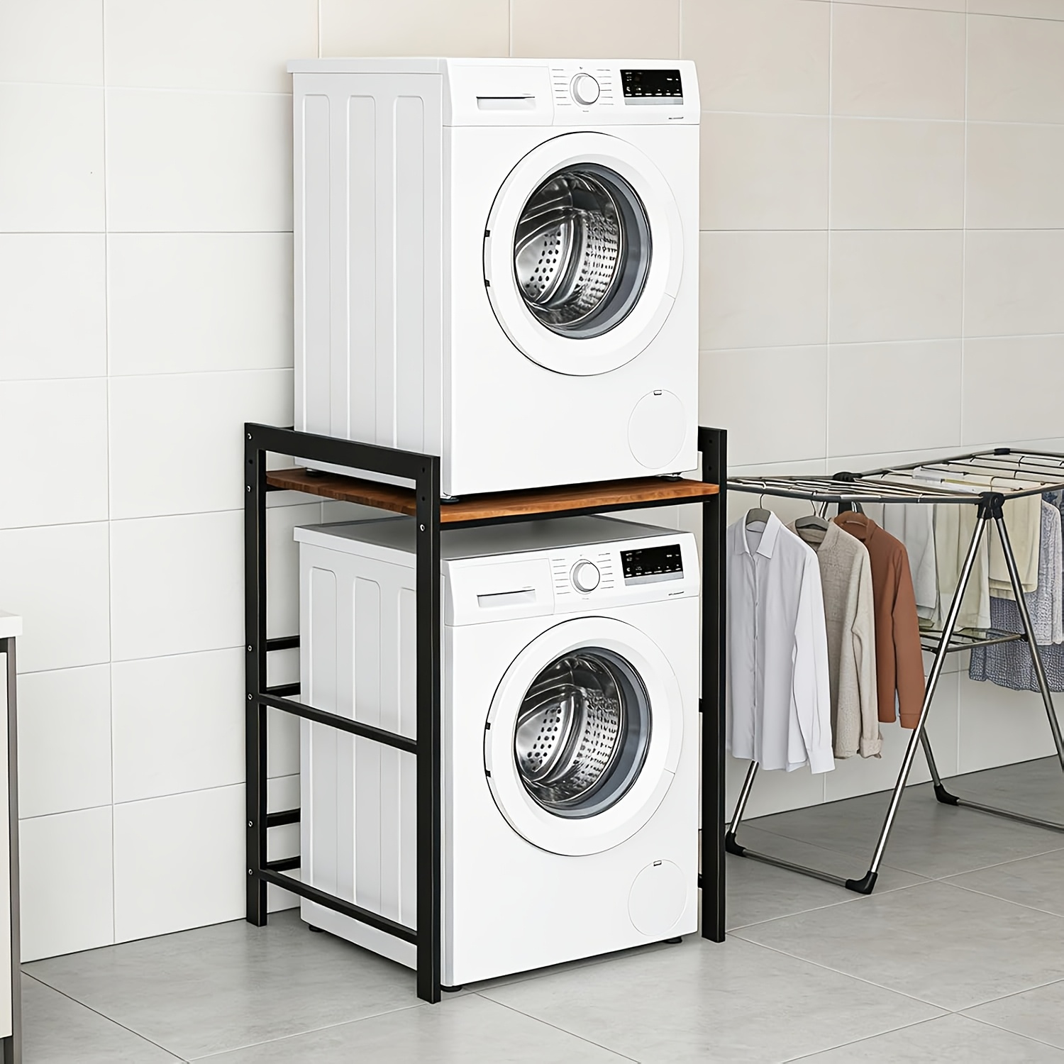Washing Machine Shelving Unit, For Stacking With Washer And Dryer, 300kg Weight Capacity, Ideal For Use Above Washing Machines In Bathrooms, Kitchens, , And Laundry Rooms (white/black), Utility Racks