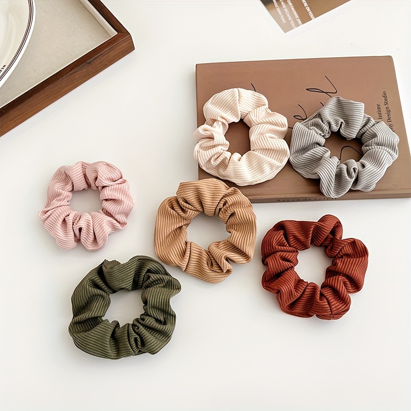 

6-piece Set Fabric Hair Scrunchies - Elegant Minimalist Solid Color Hair Ties, Elastic Hair Bands For Adults & Teens - Hollow Design, Ideal For Valentine's Day And Everyday Hairstyles