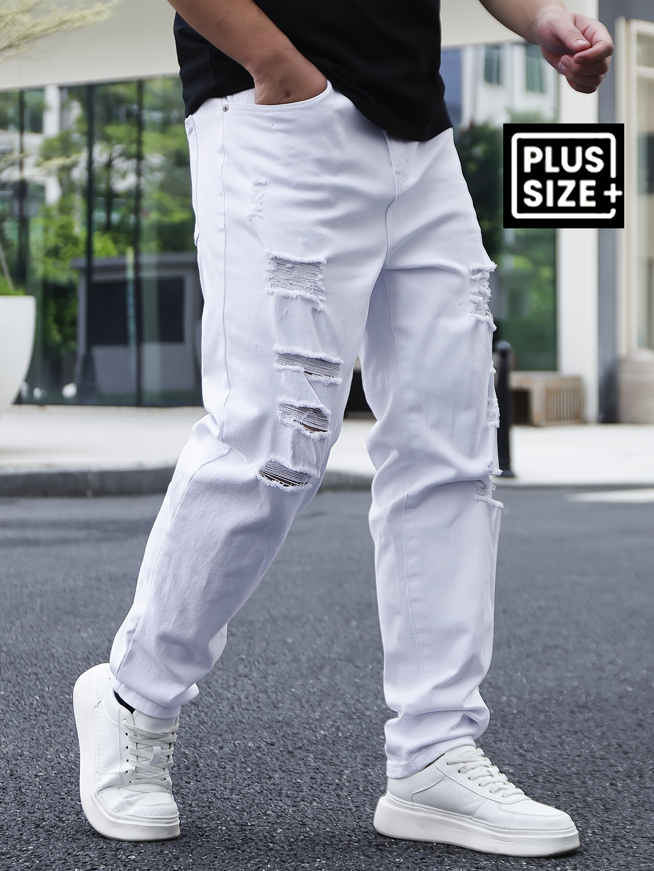 pantalones ajustados rasgados talla hombre Temu Spain