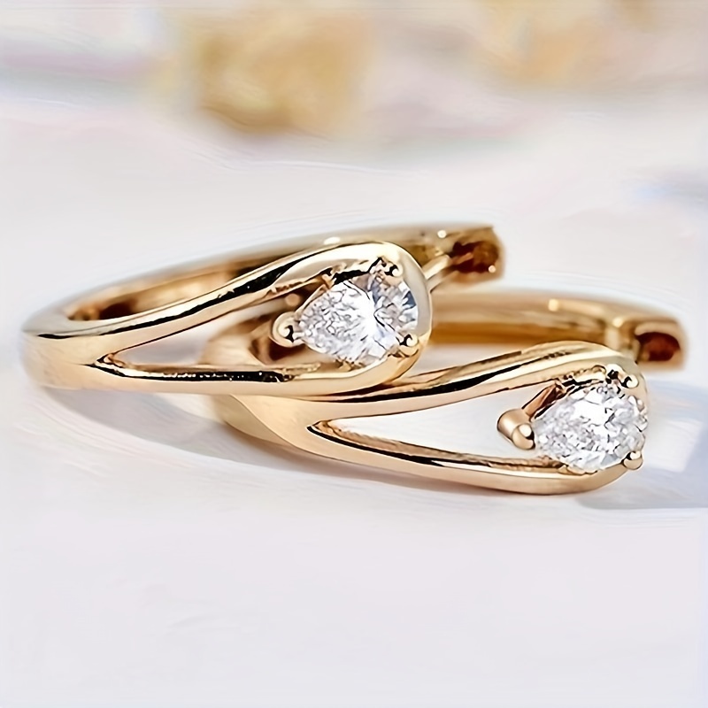 TEMU Exquisite Hoop Earrings Copper Jewelry With Geometric Zirconia Inlaid Elegant Leisure Style Match Outfits