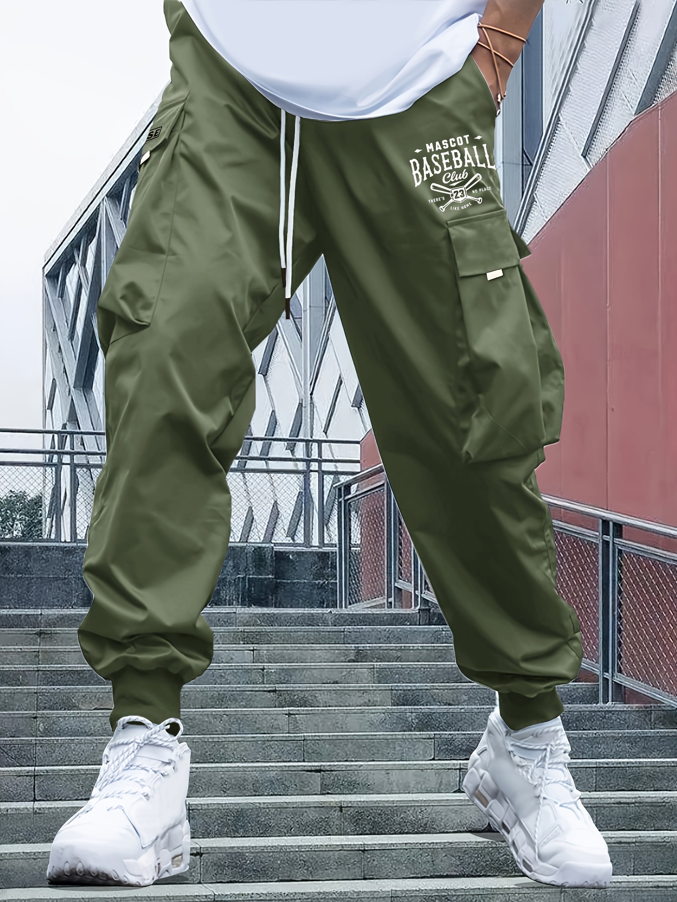 mens letter print loose fit cargo pants drawstring - Temu