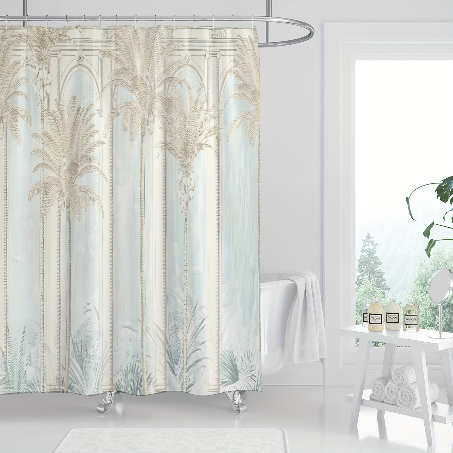 

1pc Vintage Pattern Shower Curtain With Hooks, Waterproof Bathroom Partition Curtain, Bathroom Accessories, Home Decor