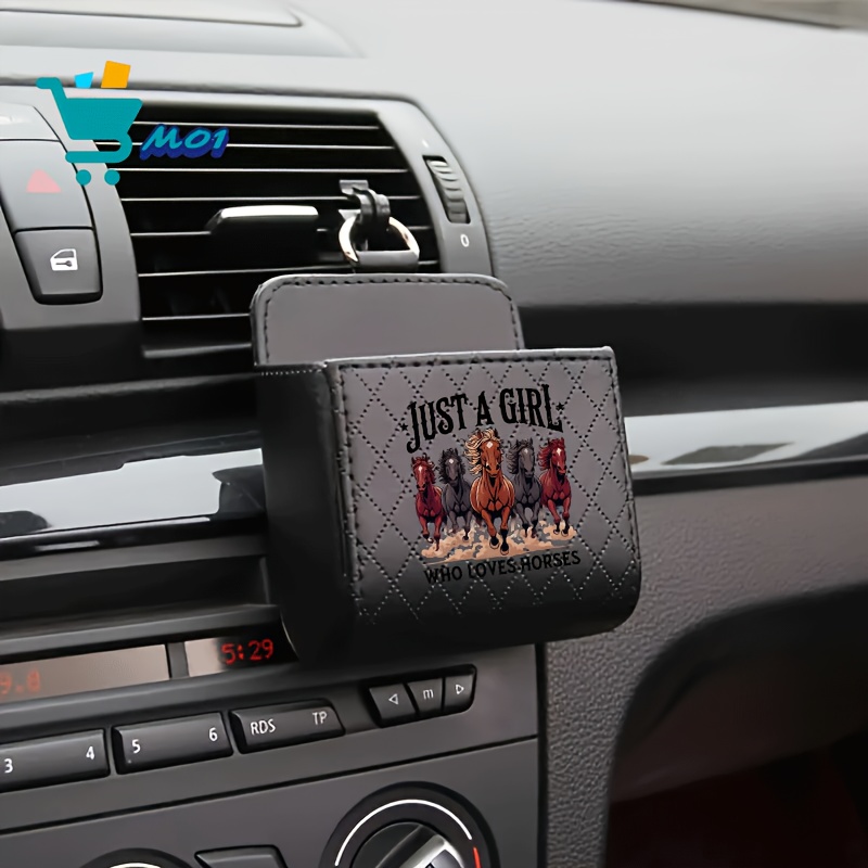 TEMU 1pc Who Horses Running Horses Western Pattern Print Car Air Vent Hanging Storage Bag Glasses Cards And Small Additions Storage Bag Halloween