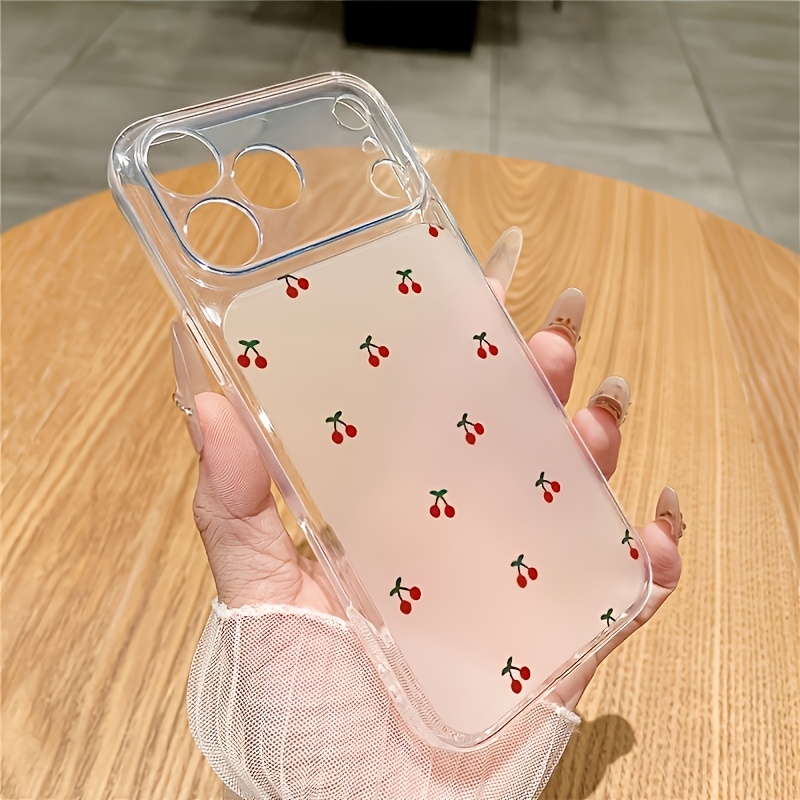 TEMU Phone Case - 1pc Niche Minimalist Style Cherry Full-coverage Phone Case, Ultra-thin Instant Large View Phone Case, With Easy Elements, Design