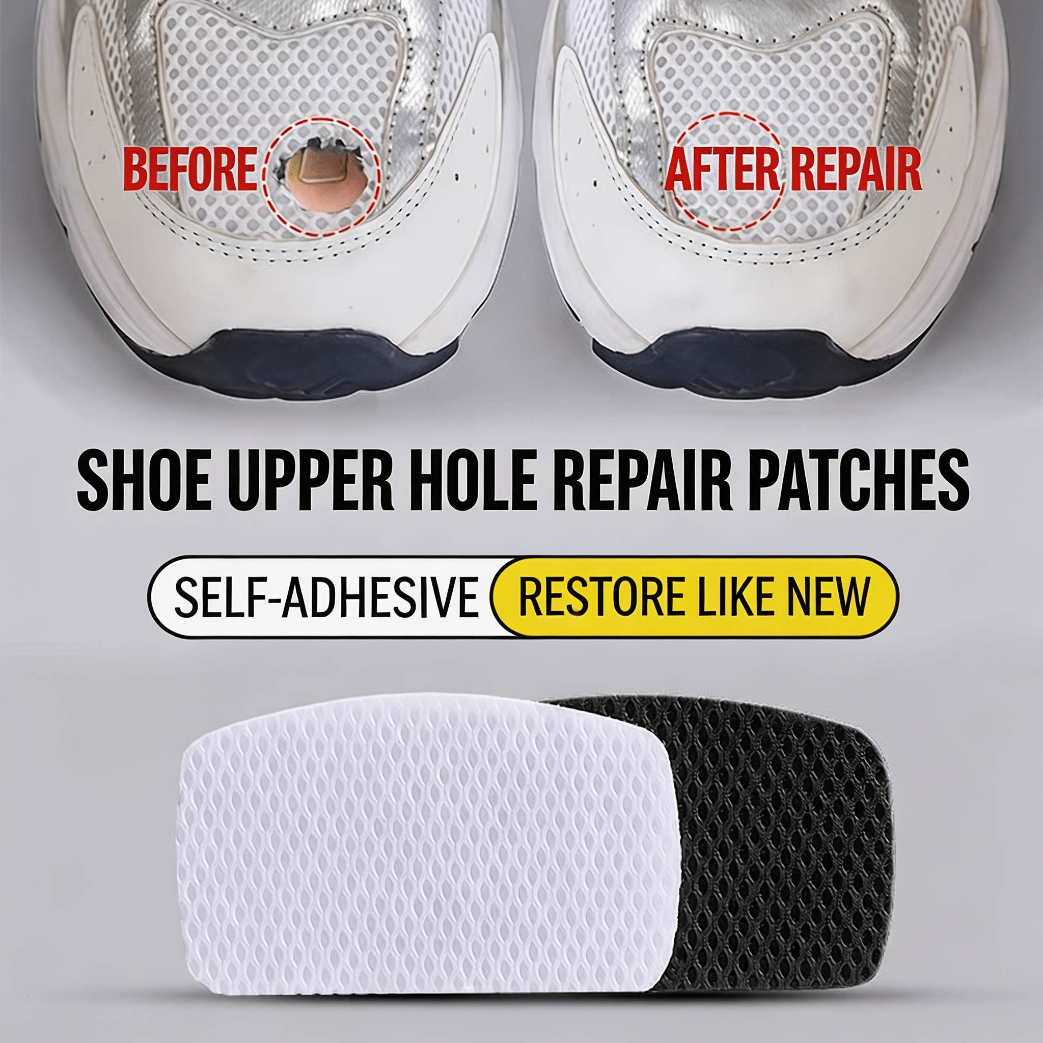 TEMU 8 pièces Patch de réparation pour tige de chaussure, réparation couture de trous de chaussures de sport, patch auto-adhésif pour doublure de