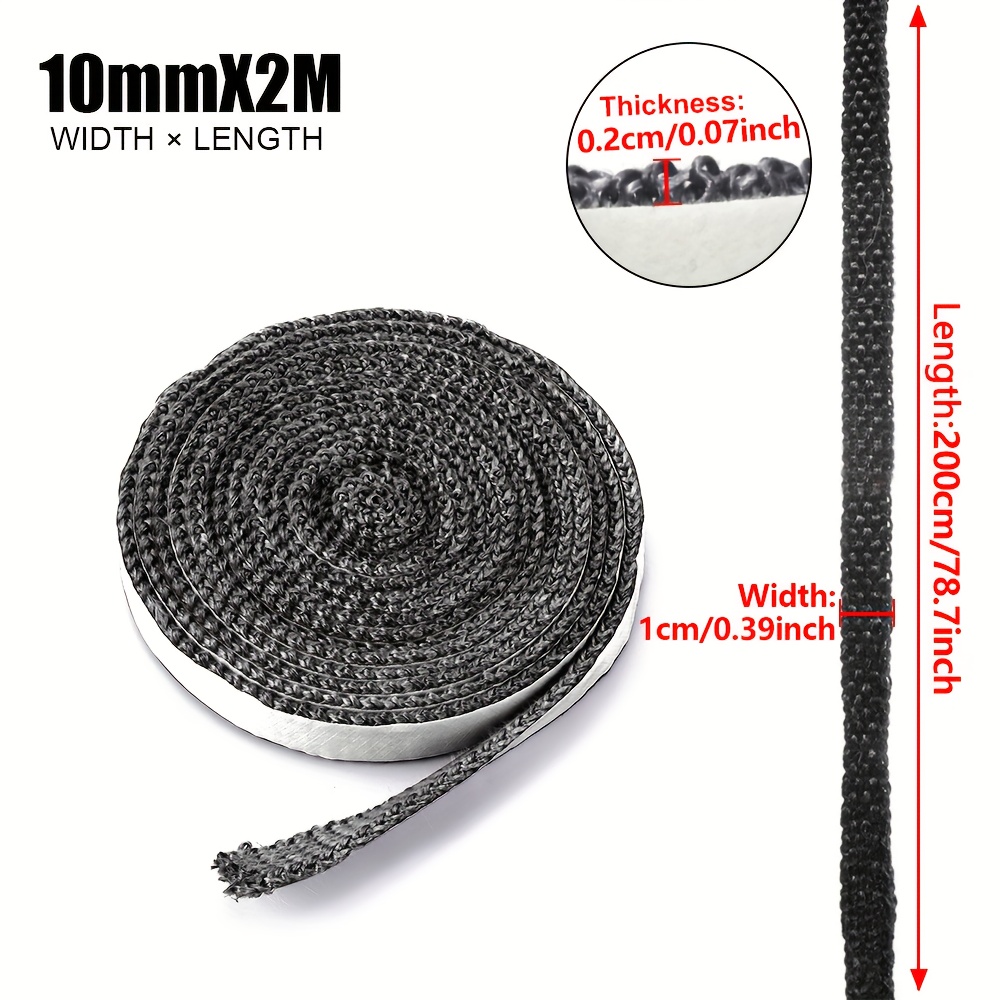 Image of 2/ Black And White Fiberglass Rope Seal Furnace Rope Fireplace Door Seal Replacement Gasket Tape Fire Rope 10/15mm