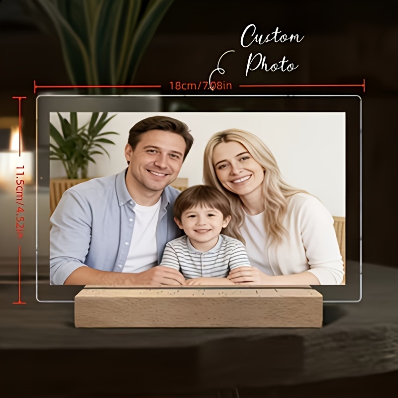TEMU 2d Flat, Custom Two-dimensional Acrylic Photo Frame For Family Portraits, Suitable For Family, , , Lovers, And , With A Wooden Base, Ideal As A