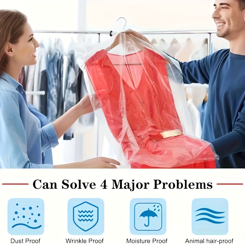 Juego de 10 fundas transparentes antipolvo para trajes, cubiertas para ropa de armario, bolsas plásticas colgantes para tintorería, esenciales para el hogar, viajes y lavanderías