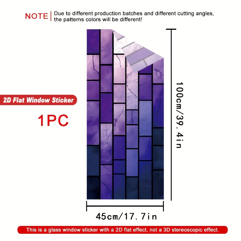TEMU 2d Flat, 1pc Static Cling Window Film Suitable For Glass Doors & - Static Privacy Cover, Pvc Sticker With Marble //purple, & Remove, & Decor (no