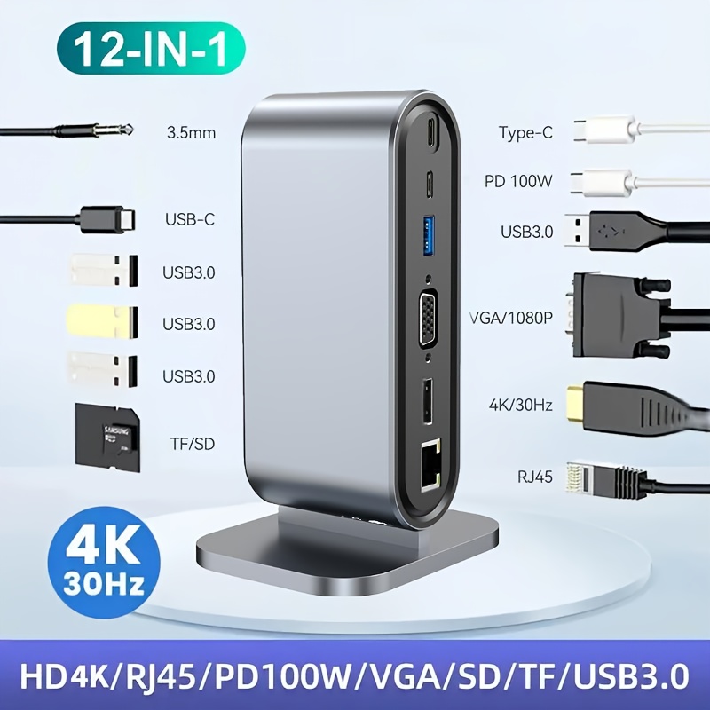 12 in 1 docking station with 100w charging 4k display data transfer usb c pd hdtv ethernet sd card reader compatible with   air dell       samsung google Product details 1