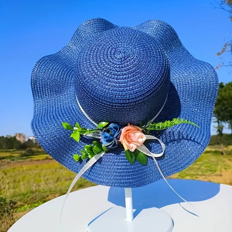 Exquisite Floral Decor Straw Hat, Women's Summer Sun Protection Sunshade Hat, Travel Sun Hat, Fishing Hat Seaside Beach Hat,Temu