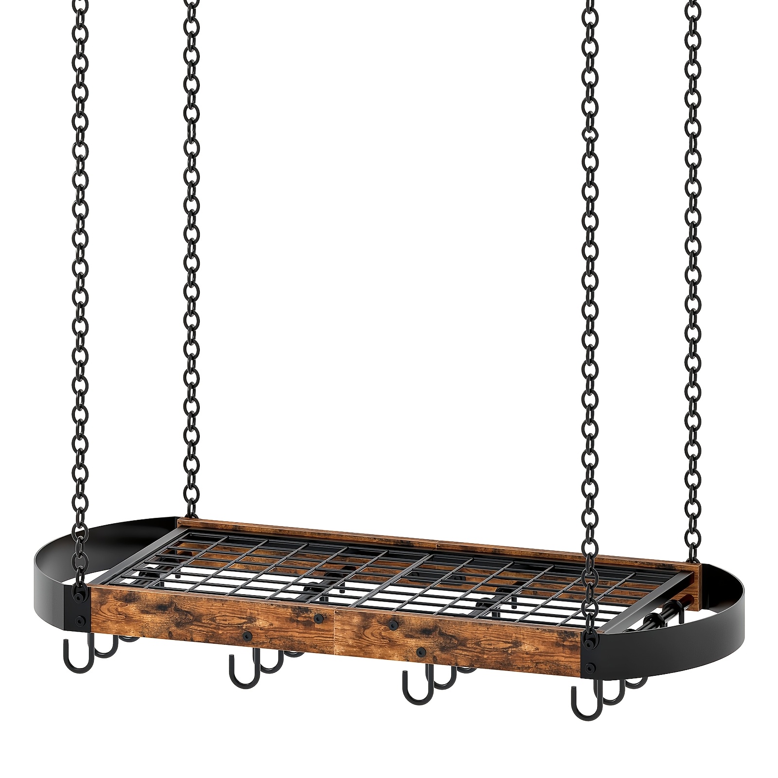 Image of 31.7 Inch Hanging Pot Rack, Hung From The Ceiling Or Wall, With 16 S Hooks, Multi-functional Golden Metal Cookware Kitchen Storage Rack, Suitable For Kitchen, Brown