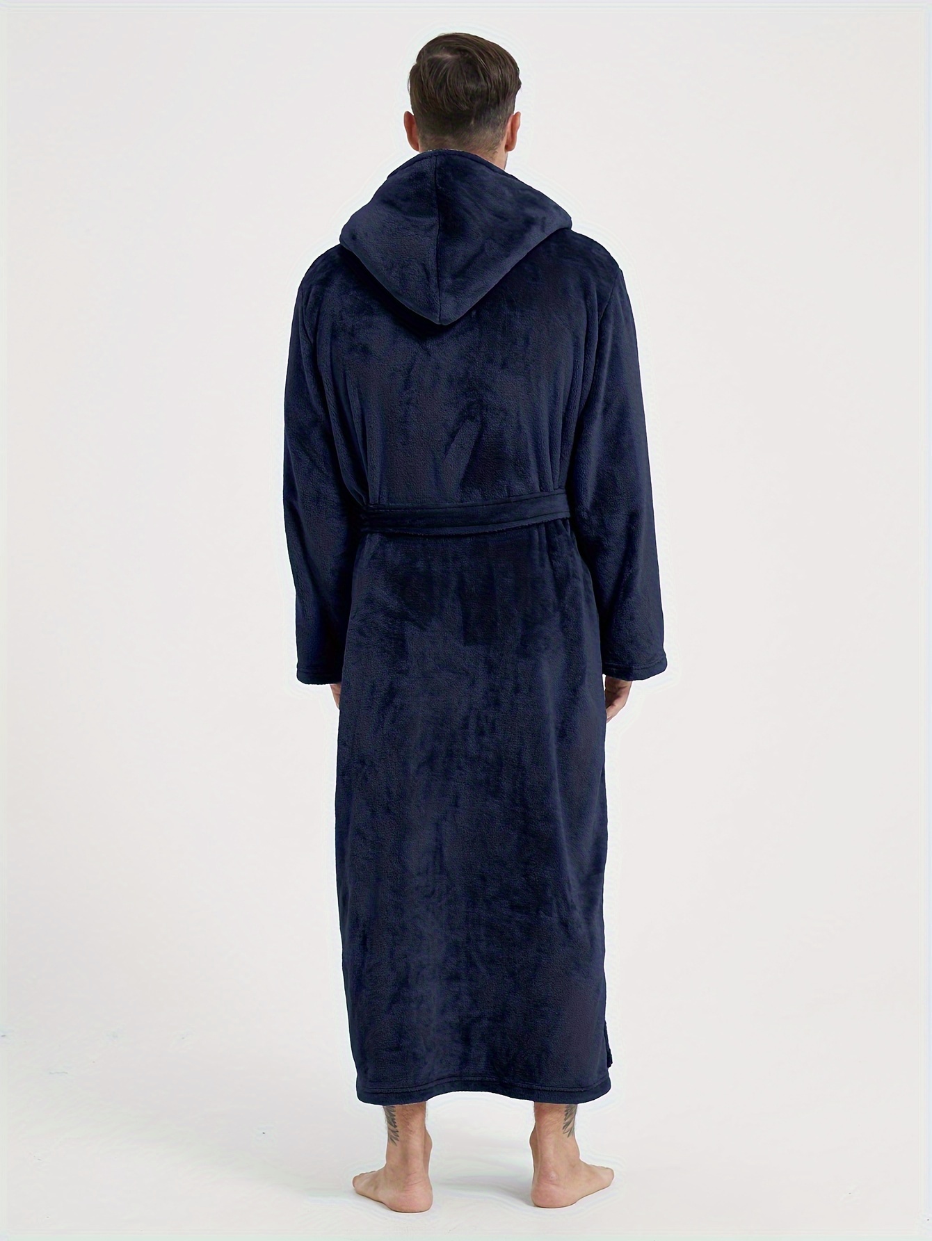 mens luxury plush fleece hooded bathrobe winter long robe - Temu