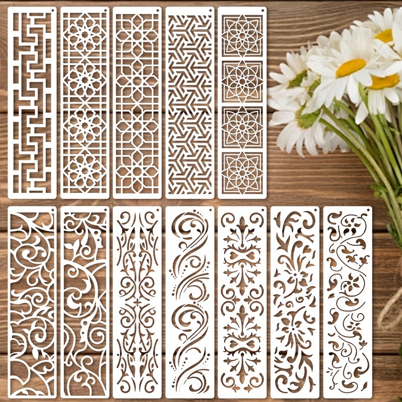 12pcs reusable stencil templates with floral leaf swirl patterns compatible for wood canvas painting compatible with by numbers diy crafts furniture canvas art reusable stencils for flower leaf designs Product details 0