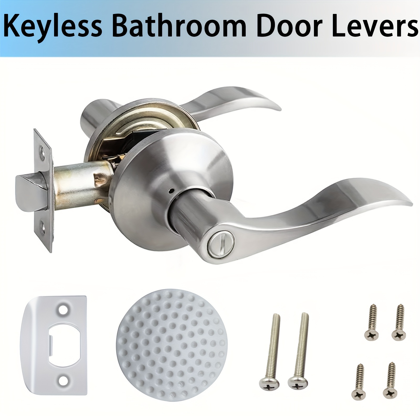 

Stainless Steel Keyless Door Lever Handle Set - Metal Privacy Lock For Interior Bathroom And Bedroom Doors With Reversible Handle, Strike Plate, And Installation Hardware