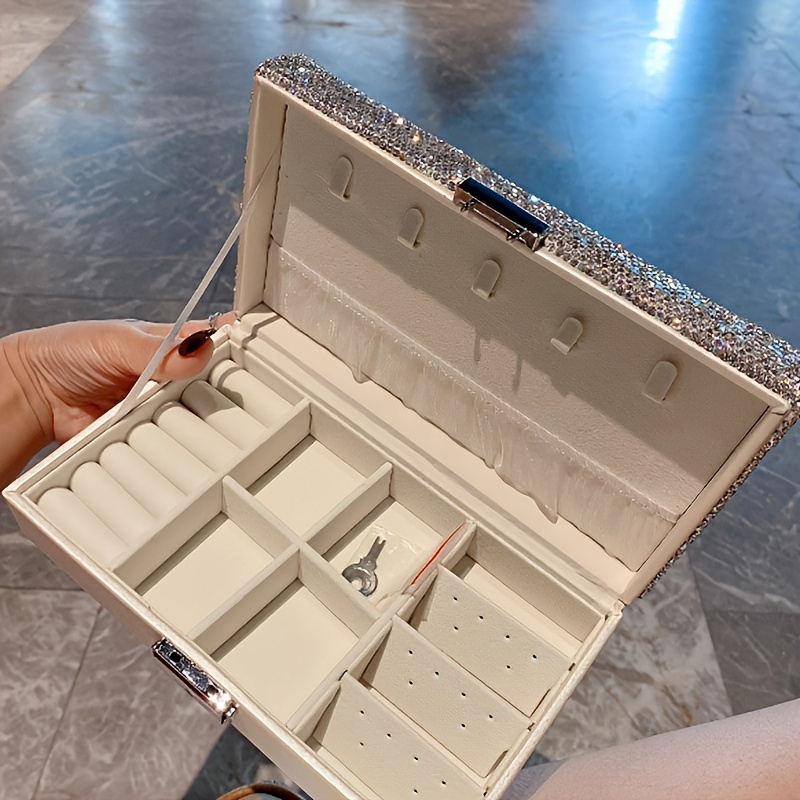 1pc   box with lock large capacity jewelry organizer case elegant white exterior sparkling   interior secure locking lid for necklace ring earrings bracelet storage perfect gift for women birthday anniversary housewarming home or travel use jewelry organizer storage   decorative embellishments     design       baskets bins baskets bins containers for   Product details 4