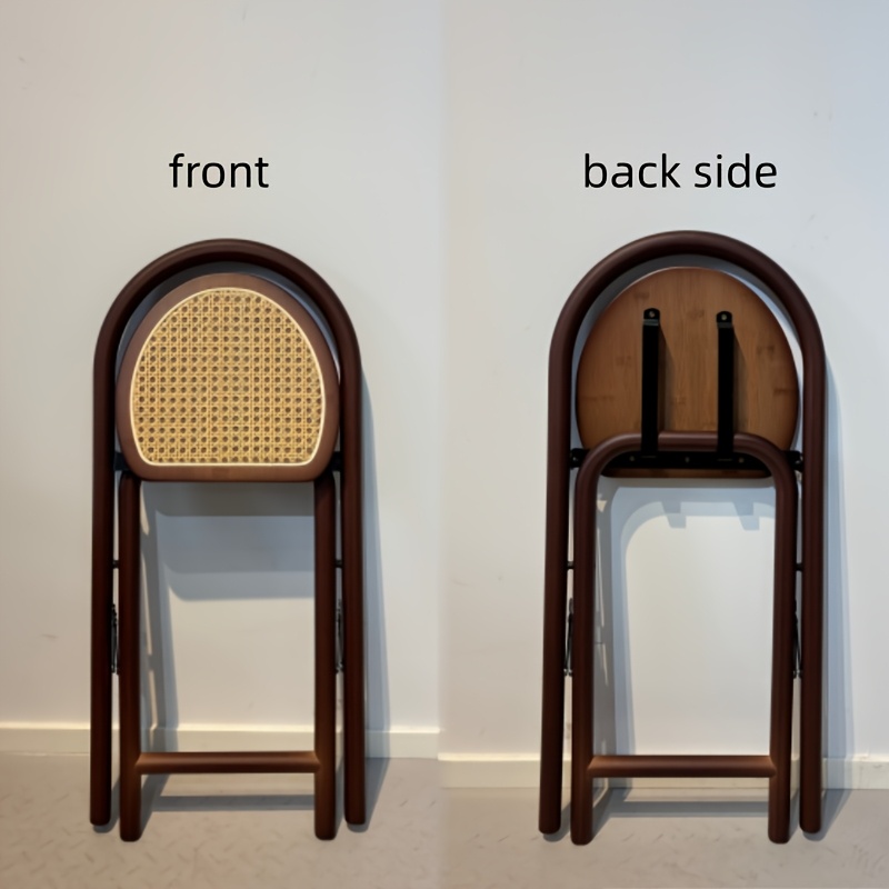 1pc, Bamboo Portable Rattan Folding Stool with Handle, Home Dining Chair, Vintage Style Leisure Chair, Space Saving - Perfect for Restaurant, Living Room, Kitchen, Bar, Dormitory