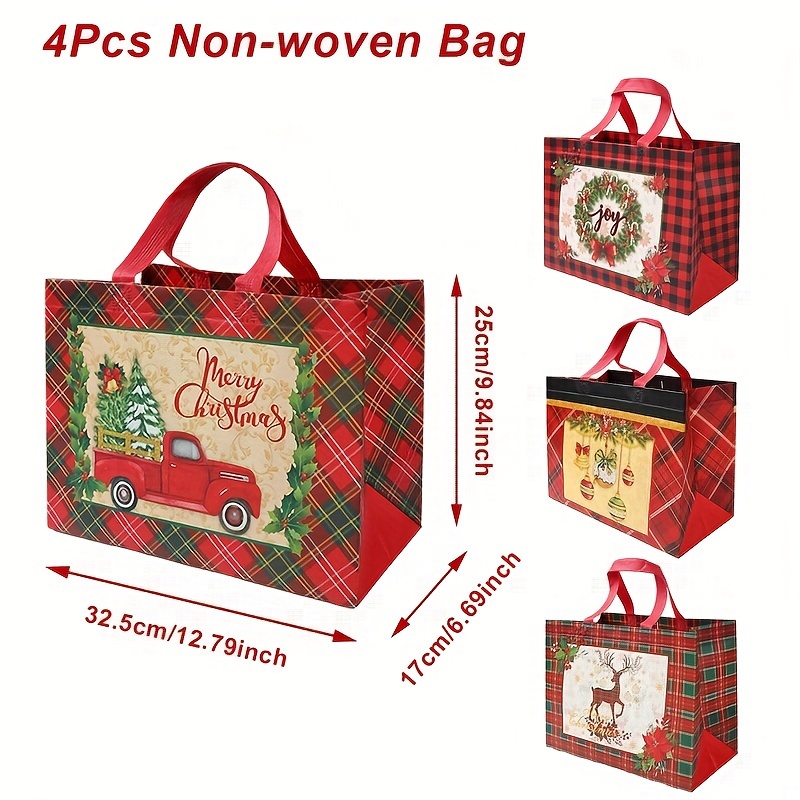 Image of Gift For Her/him Set Of 4, Festive Non-woven Fabric Gift Bags Featuring A Red Reindeer , Perfect For Christmas For Home Decorations, Ornament Storage, And Holiday Gifts For New Year Celebrations