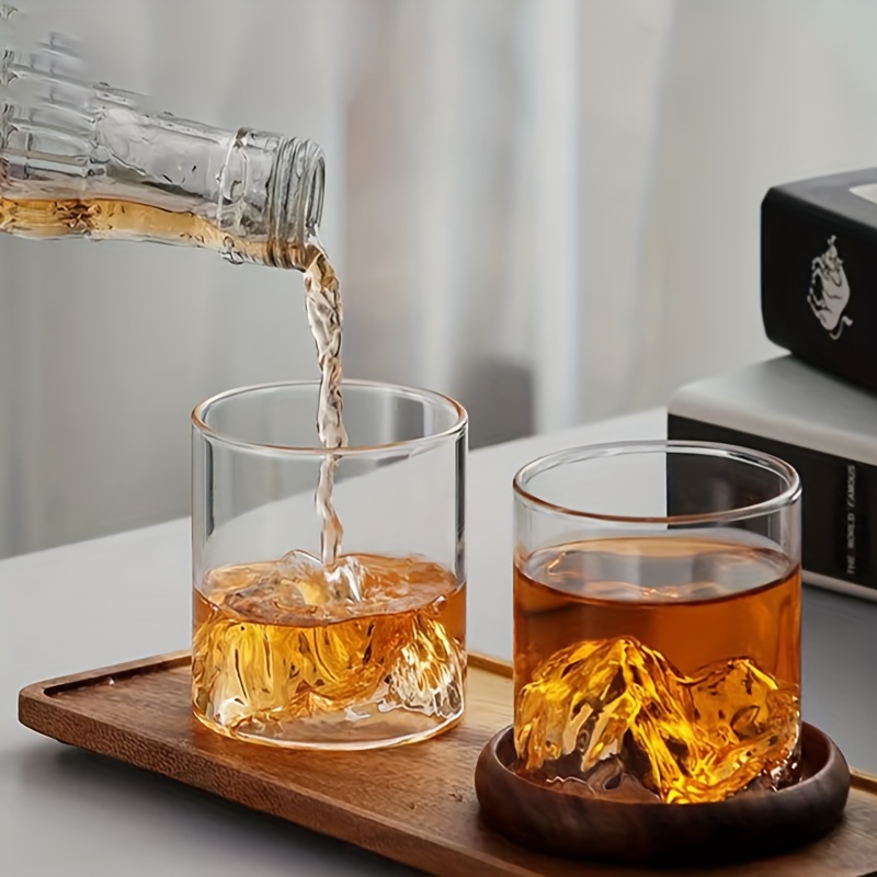 2 piece set of whiskey glasses with mountain design high borosilicate glass microwave safe lead free reusable tea cups for valentines day gift 0