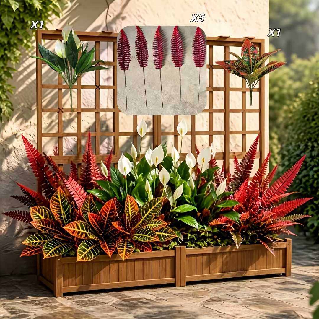 TEMU 7pcs Set Red Artificial Plant Flower Cluster - Waterproof, , Uv Resistant, Terrace Platforms, Balcony Floors, Courtyard Flower Beds/entryway