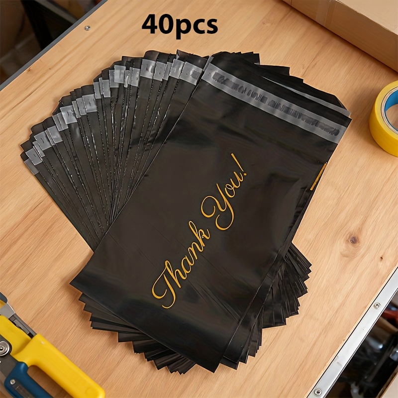 Image of 40/20pcs Black Printed "thank You" Bags, Suitable For Small , Packaging Bags, Office Clothing Packing Bags, Self-adhesive Bags, Wrapping Bags