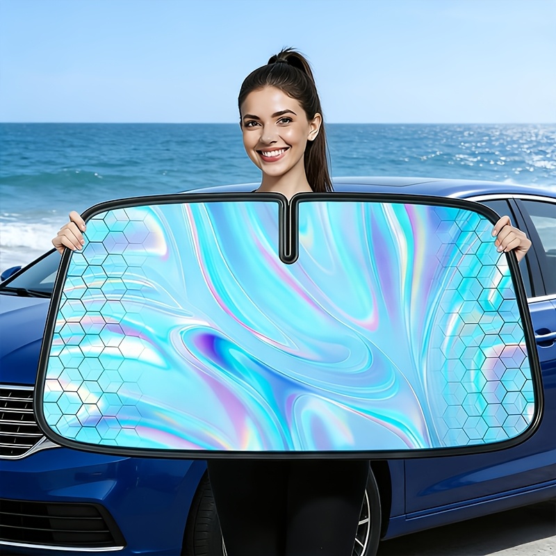 E-shop Neueste Titanium-Silberne Auto-Sonnenschutzblende 2026 (31,5*55,91 Zoll): 4-lagiges Rauten--Material für starken Sonnenschutz & Wärmeisolierung,