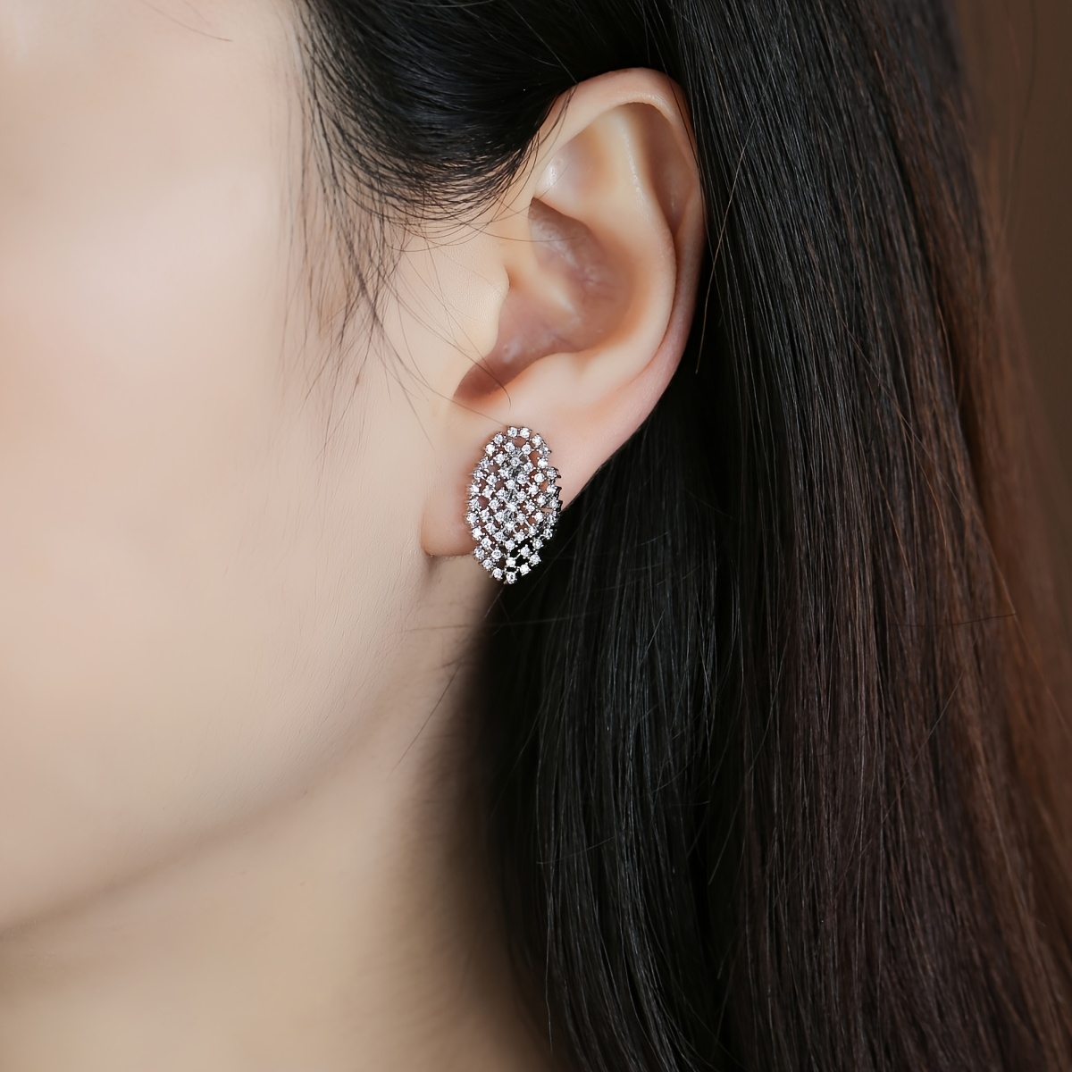 Exquisite Copper Inlaid Zirconia Cross Flower Clip-On Earrings