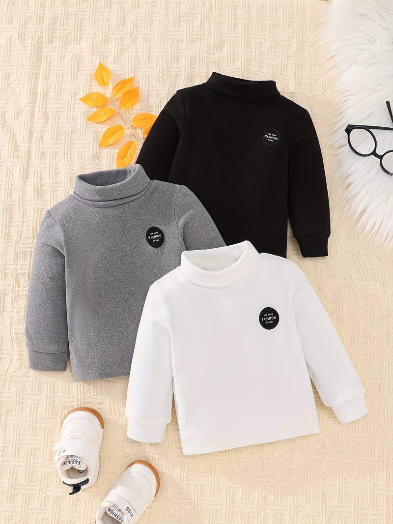 Kids Fleece Lined Turtleneck Sweater Long Sleeve Thick Thermal Pullover Tops Clothes Boys Girls (Beige, 12-18 Months