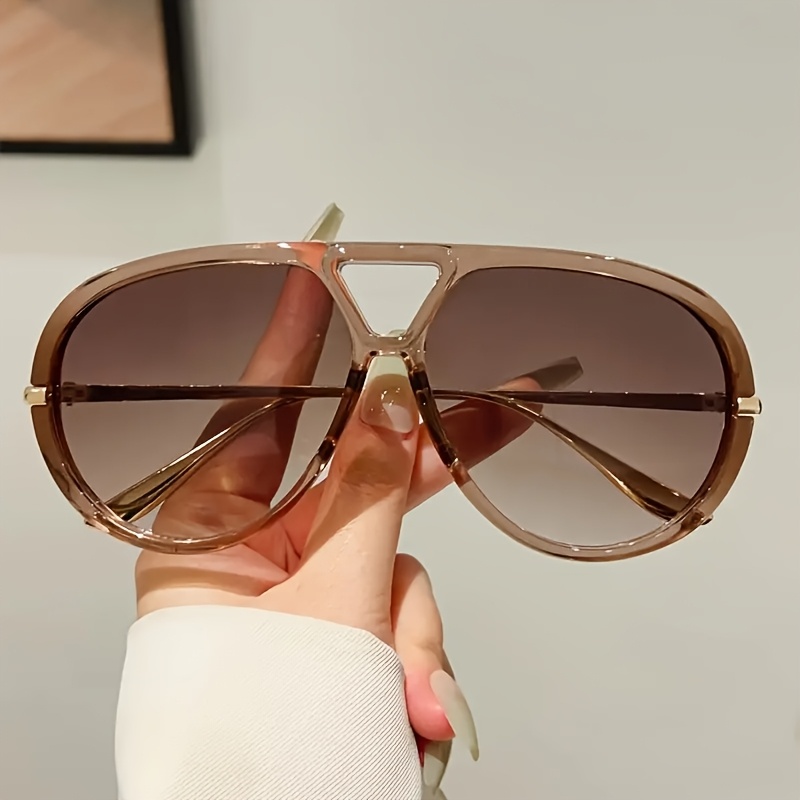 Image of 1pc Of New Women's Oversized Fashionable Glasses, Trendy -color Unique Frame With Double-bar Design, Light , 's Glasses