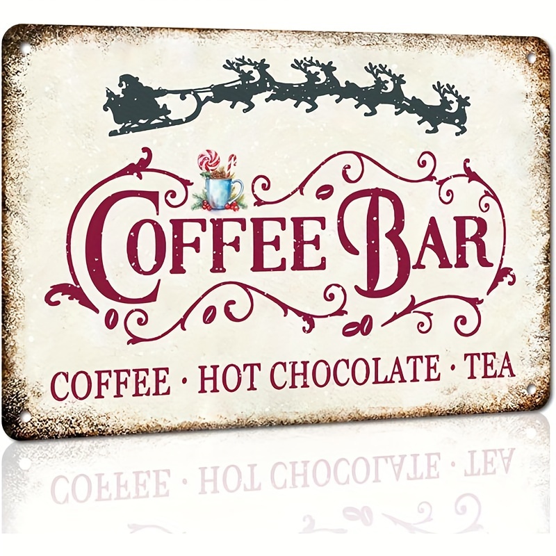 

[top-rated] Vintage Christmas Coffee Bar Sign - 8x12 Inch Aluminum Metal Decor For Kitchen, Cafe, Or Home Coffee Station - Hot Chocolate & , Christmas Decor