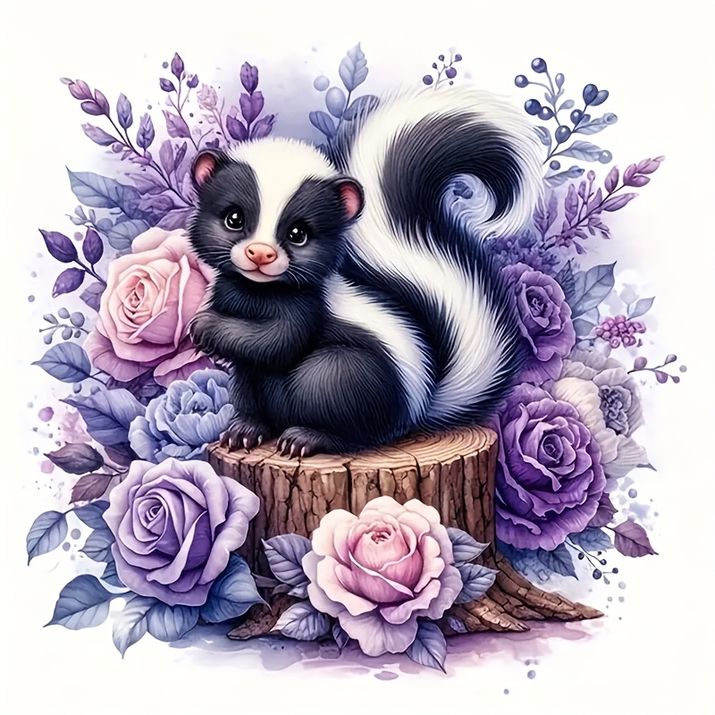 

Skunk & Roses Vinyl Sticker - 6" Glittery Cartoon Decal For Cars, Laptops, Windows - Self-adhesive, On Glass, Metal, Ceramic - Animal Theme, Use