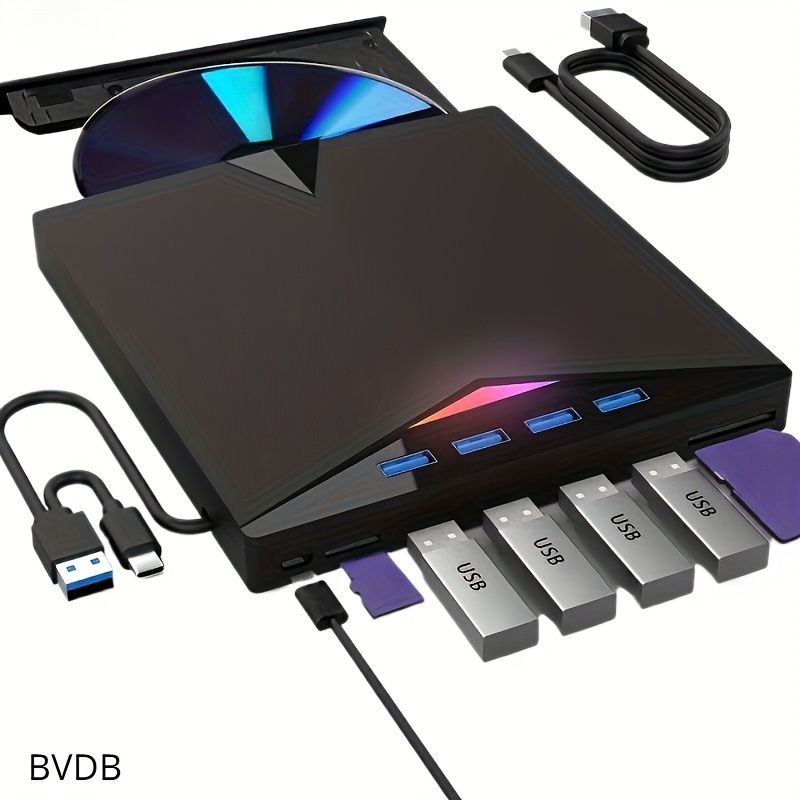 

Bvdb/multi Functional/external Player/read/write Drive Usb C Portable Cd/dvd+/- Rw Drive/dvd Player With Sd Card Reader Usb 3.0 Cd Rom Burner Compatible With Laptop Windows Linux Desktop