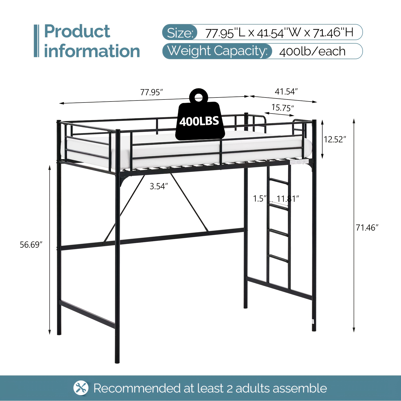 TEMU Bonnlo Metal Loft Bed With Steps And Flat Rungs, In Twin And Full Sizes, Spring Needed For Bedroom Use