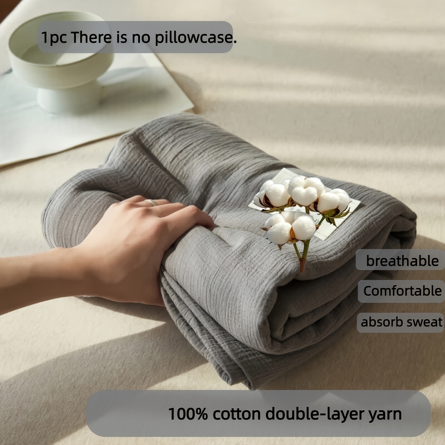 1pc 100% Cotton Double Layer Gauze Bed Sheet, Breathable And Cool, Soft And Comfortable Top Flat Bed Sheet, Solid Color, Suitable For Bedroom, Living Room, Hotel