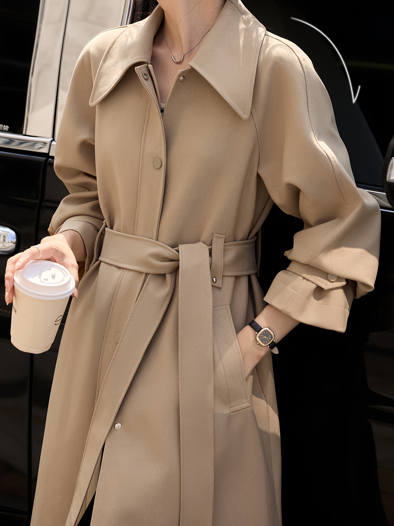 mo manteau trench élégant beige femme chic à manches Temu