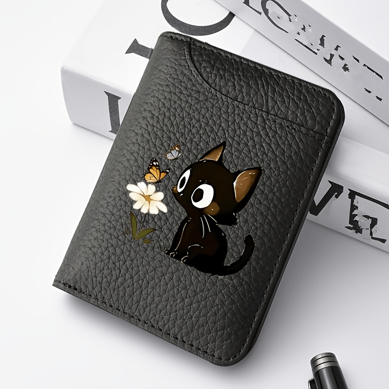 TEMU Adorable Kitten And Floral Graphic Unisex Light Thin Card Bag With Buckle Credit Card Wallet Small Wallet Portable Bank Card License And Thin