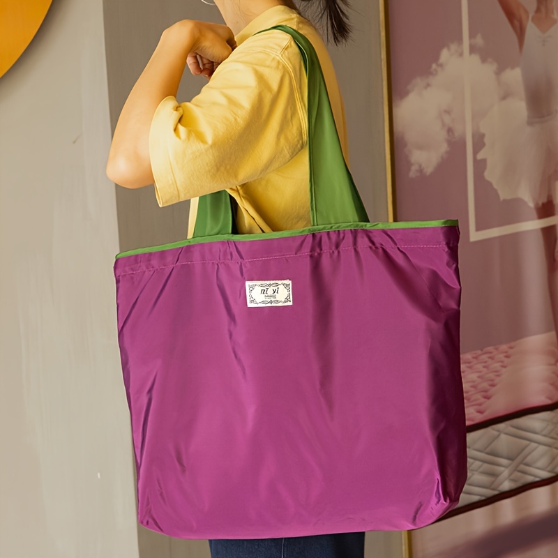 nylon supermarket shopping bag reusable grocery bags large capacity foldable grocery tote with adjustable shoulder strap leak proof design compact storage for daily use multiple colors  